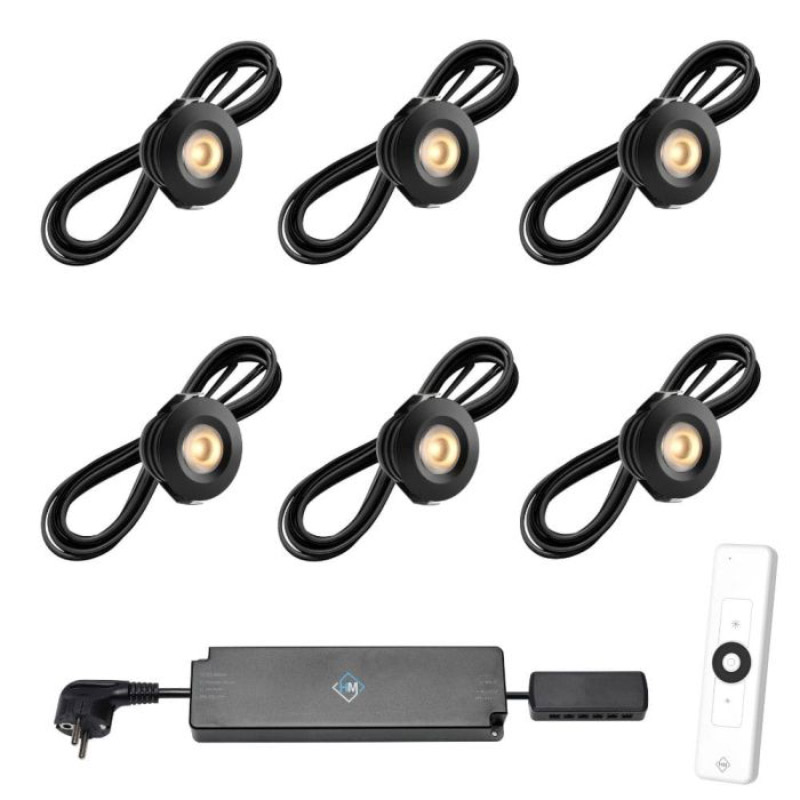 Hamulight LED inbouwspot Pals zwart met afstandsbediening | set van 6