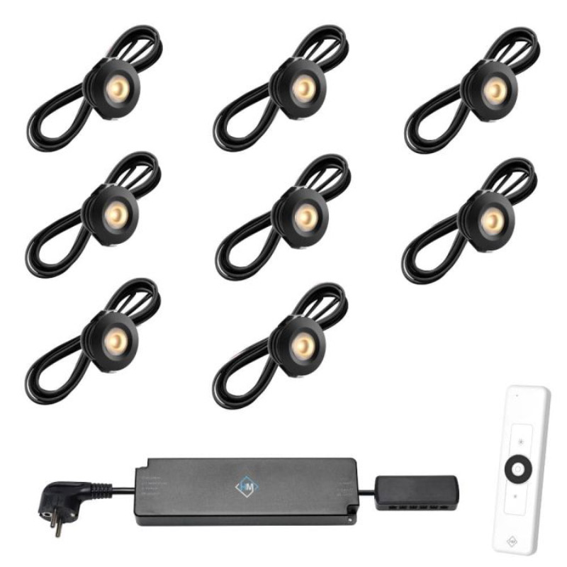 Hamulight LED inbouwspot Pals zwart met afstandsbediening | set van 8