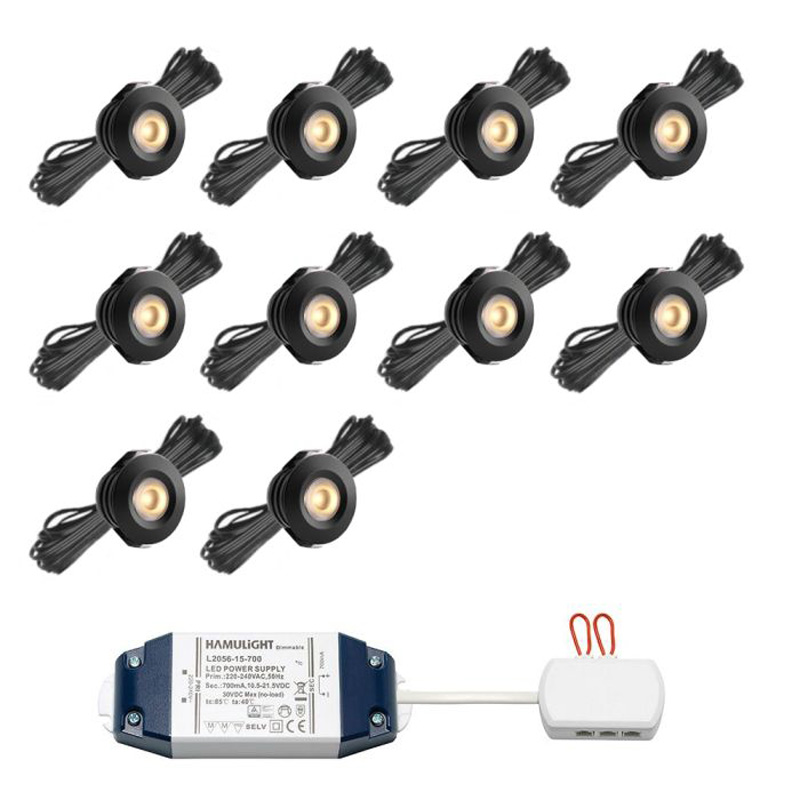 Hamulight LED inbouwspot Pals zwart voor wifi | set van 10