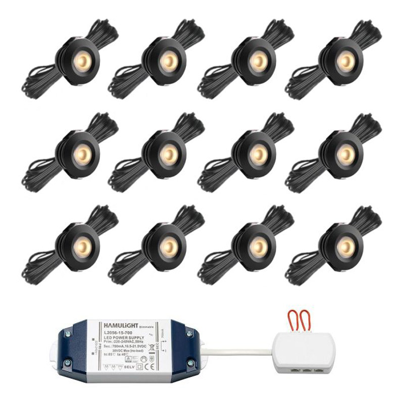 Hamulight LED inbouwspot Pals zwart voor wifi | set van 12