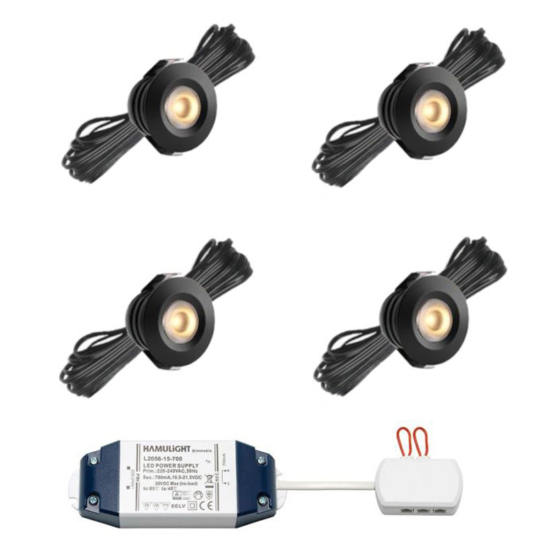 Hamulight LED inbouwspot Pals zwart voor wifi | set van 4