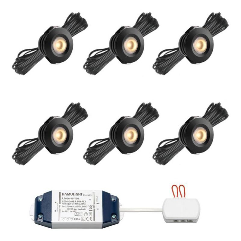 Hamulight LED inbouwspot Pals zwart voor wifi | set van 6