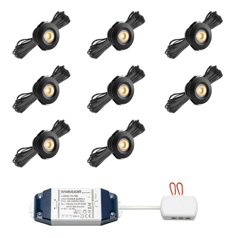 Hamulight LED inbouwspot Pals zwart voor wifi | set van 8