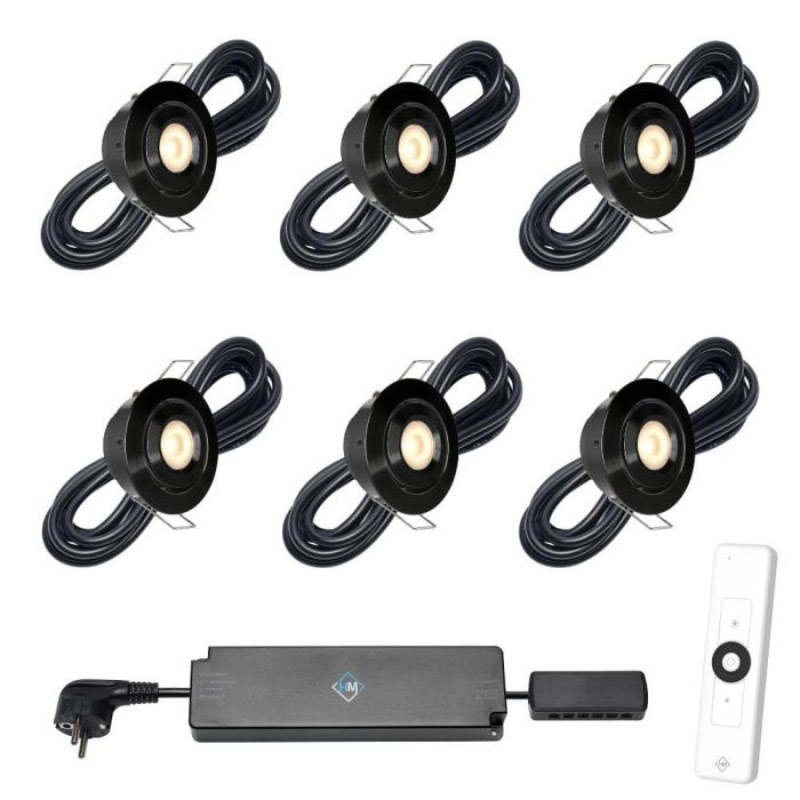 Hamulight LED inbouwspot Toledo zwart met afstandsbediening | set van 6