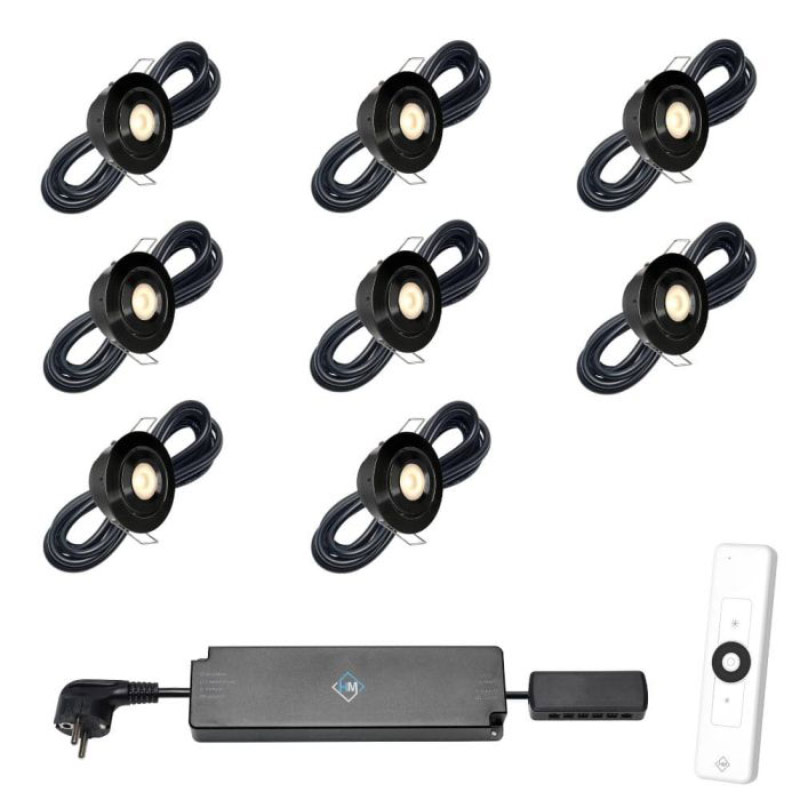 Hamulight LED inbouwspot Toledo zwart met afstandsbediening | set van 8