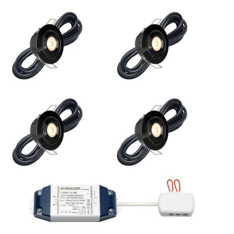 Hamulight LED inbouwspot Toledo zwart voor wifi | set van 4