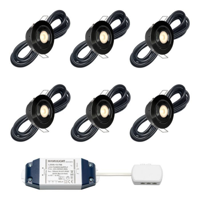 Hamulight LED inbouwspot Toledo zwart voor wifi | set van 6