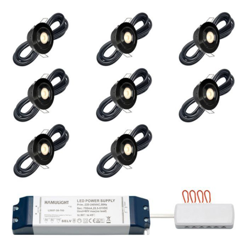 Hamulight LED inbouwspot Toledo zwart voor wifi | set van 8