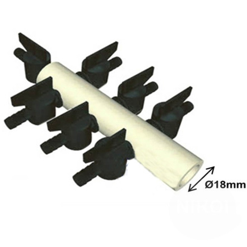 Luchtverdeler 9mm 7 uitgangen met kraan