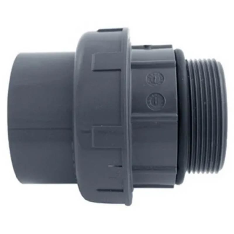 PVC 3-delige koppeling met buitendraad 63 mm x 2” met O-ring