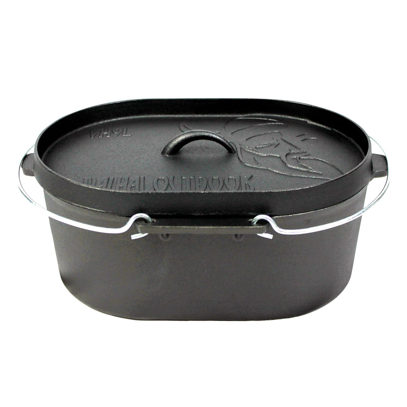 Valhal Dutch Oven gietijzer ovaal met grill deksel | 9 liter